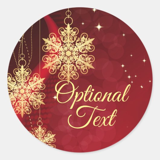 Red & Gold Snowflake Filigree Aangepast kerstfeest Ronde Sticker (Voorkant)