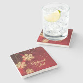 Red & Gold Snowflake Filigree Aangepast kerstfeest Stenen Onderzetter (Zijkant)