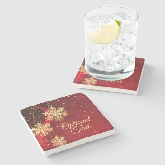 Red & Gold Snowflake Filigree Aangepast kerstfeest Stenen Onderzetter (Zijkant)