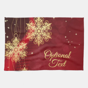 Red & Gold Snowflake Filigree Aangepast kerstfeest Theedoek