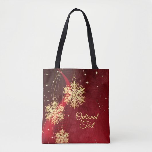 Red & Gold Snowflake Filigree Aangepast kerstfeest Tote Bag (Voorkant)