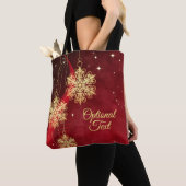 Red & Gold Snowflake Filigree Aangepast kerstfeest Tote Bag (Dichtbij)