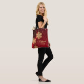 Red & Gold Snowflake Filigree Aangepast kerstfeest Tote Bag (Op model)