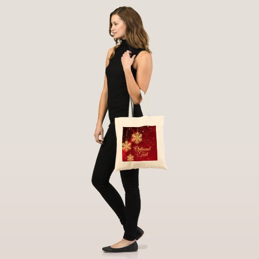 Red & Gold Snowflake Filigree Aangepast kerstfeest Tote Bag (Voorkant (model))