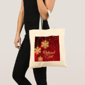 Red & Gold Snowflake Filigree Aangepast kerstfeest Tote Bag (Voorkant (product))