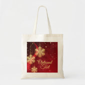 Red & Gold Snowflake Filigree Aangepast kerstfeest Tote Bag (Voorkant)