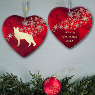 Red Gold Snowflake German Shepherd Keramisch Ornament