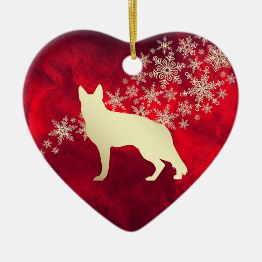 Red Gold Snowflake German Shepherd Keramisch Ornament (Voorkant)
