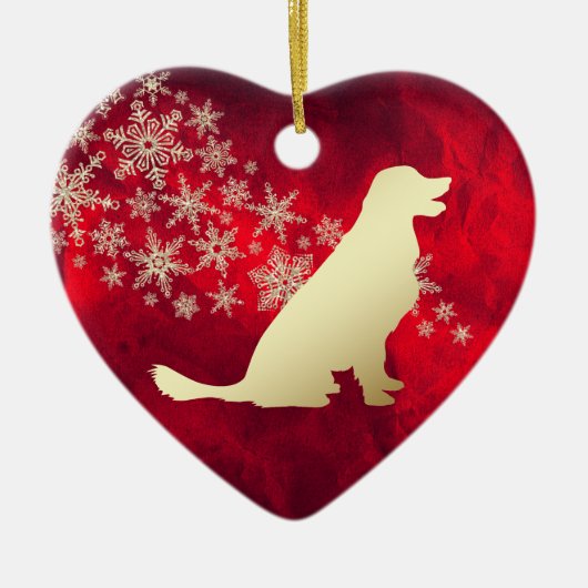 Red Gold Snowflake Golden Retriever Keramisch Ornament (Voorkant)