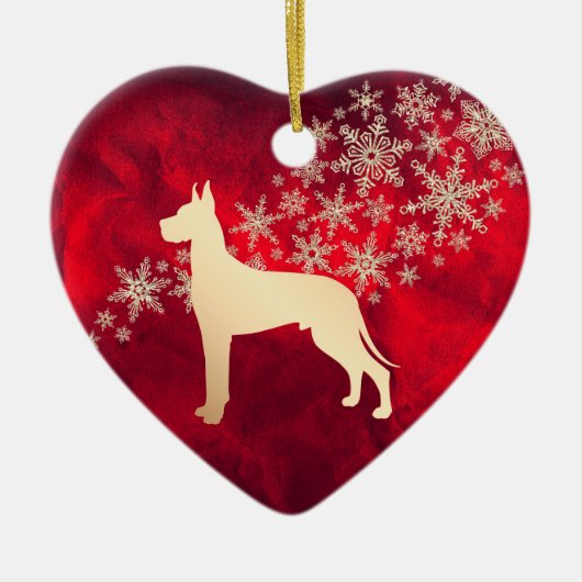 Red Gold Snowflake Great Dane Keramisch Ornament (Voorkant)