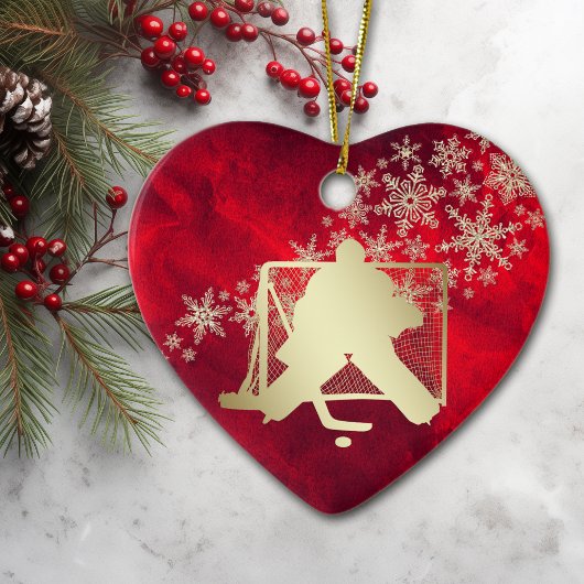 Red Gold Snowflake Hockey Goalie persoonlijke Keramisch Ornament