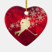 Red Gold Snowflake Hockey Player, op maat Keramisch Ornament (Voorkant)