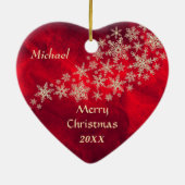 Red Gold Snowflake Hockey Player, op maat Keramisch Ornament (Achterkant)