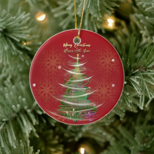 Red & Gold Snowflake Holiday ceramic ornament (Boom)