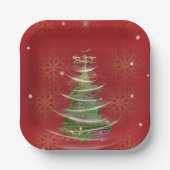Red & Gold Snowflake Holiday paper plates Papieren Bordje (Voorkant)