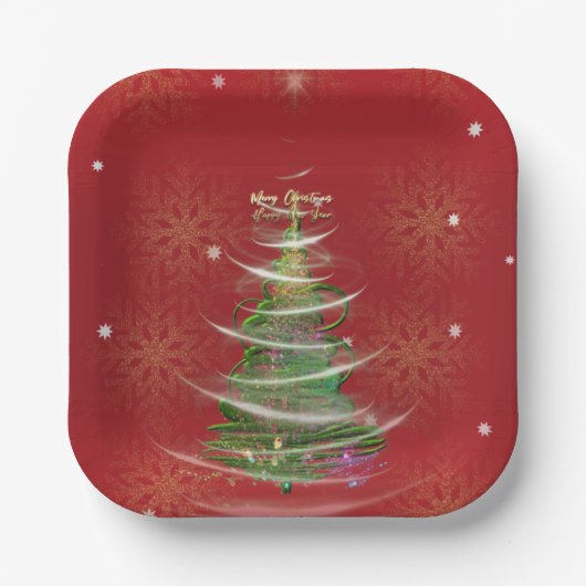 Red & Gold Snowflake Holiday paper plates Papieren Bordje (Voorkant)