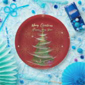 Red & Gold Snowflake Holiday paper plates  Papieren Bordje (Feest)