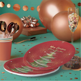 Red & Gold Snowflake Holiday paper plates Papieren Bordje