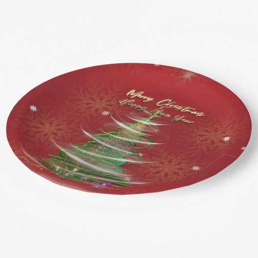 Red & Gold Snowflake Holiday paper plates  Papieren Bordje (Gekanteld)