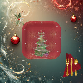 Red & Gold Snowflake Holiday paper plates Papieren Bordje