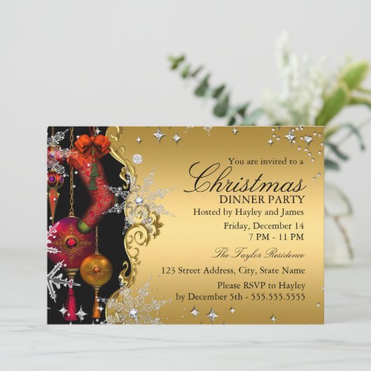 Red Gold Snowflake kerstfeest 4a Kaart (Staand voorkant)