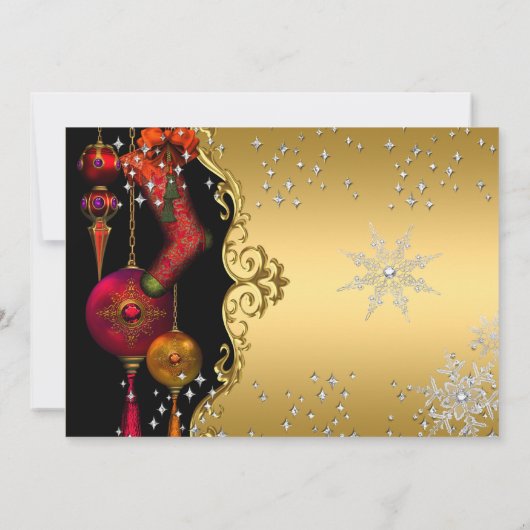 Red Gold Snowflake kerstfeest 4a Kaart (Achterkant)