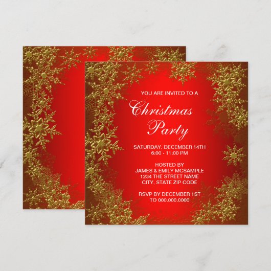 Red Gold Snowflake kerstfeest Kaart (Voorkant / Achterkant)