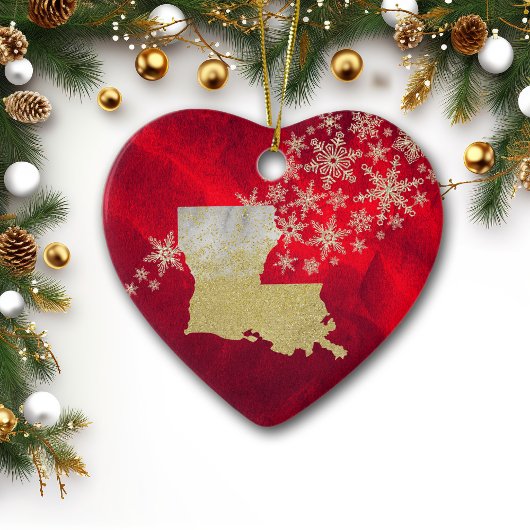 Red Gold Snowflake Louisiana Heart Keramisch Ornament