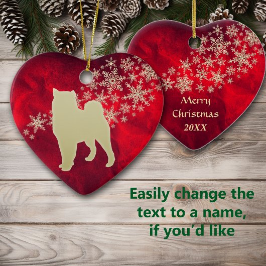 Red Gold Snowflake Malamute Keramisch Ornament