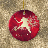 Red Gold Snowflake Male Tennis Player Keramisch Ornament