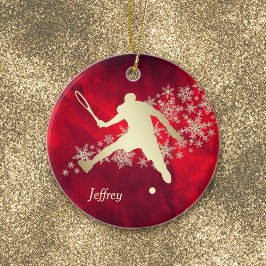 Red Gold Snowflake Male Tennis Player Keramisch Ornament
