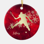Red Gold Snowflake Male Tennis Player Keramisch Ornament (Voorkant)