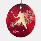 Red Gold Snowflake Male Tennis Player Keramisch Ornament (Links)