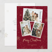Red Gold Snowflake Merry-kerstfotokaarten Feestdagenkaart (Voorkant / Achterkant)