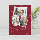 Red Gold Snowflake Merry-kerstfotokaarten Feestdagenkaart (Staand voorkant)