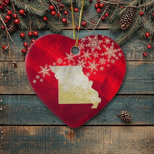 Red Gold Snowflake Missouri Heart Keramisch Ornament