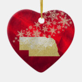 Red Gold Snowflake Nebraska Heart Keramisch Ornament (Voorkant)