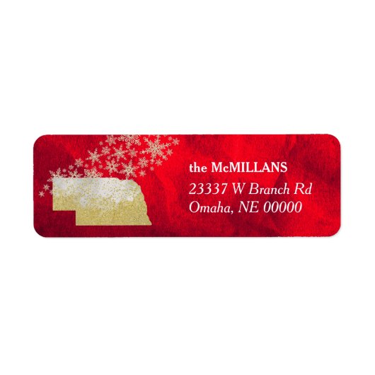 Red Gold Snowflake Nebraska Return Address Etiket (Voorkant)