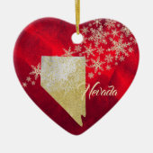 Red Gold Snowflake Nevada Heart Keramisch Ornament (Voorkant)