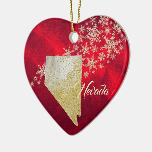 Red Gold Snowflake Nevada Heart Keramisch Ornament (Links)