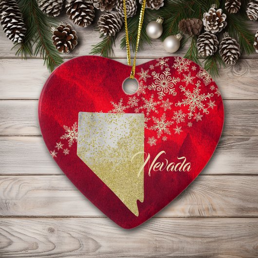 Red Gold Snowflake Nevada Heart Keramisch Ornament