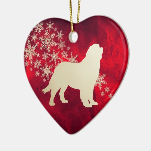 Red Gold Snowflake Newfoundland Dog Keramisch Ornament (Links)