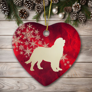Red Gold Snowflake Newfoundland Dog Keramisch Ornament