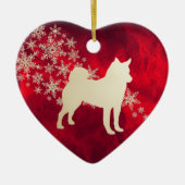 Red Gold Snowflake Noors Elkhound Keramisch Ornament (Voorkant)