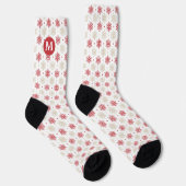 Red Gold Snowflake Pattern Monogram Socks Sokken (Rechts)