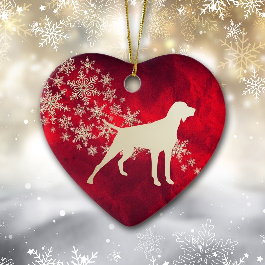 Red Gold Snowflake Pointer Dog Keramisch Ornament