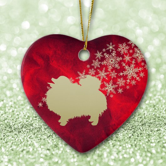 Red Gold Snowflake Pommeren Keramisch Ornament