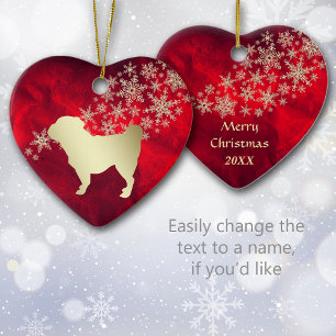 Red Gold Snowflake Pug Keramisch Ornament