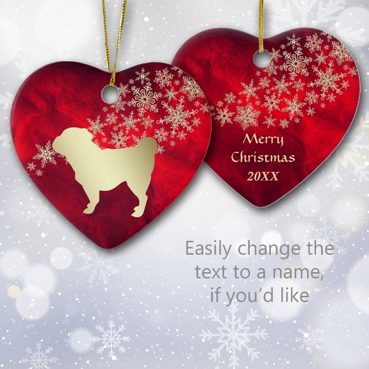 Red Gold Snowflake Pug Keramisch Ornament