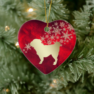 Red Gold Snowflake Pug Keramisch Ornament